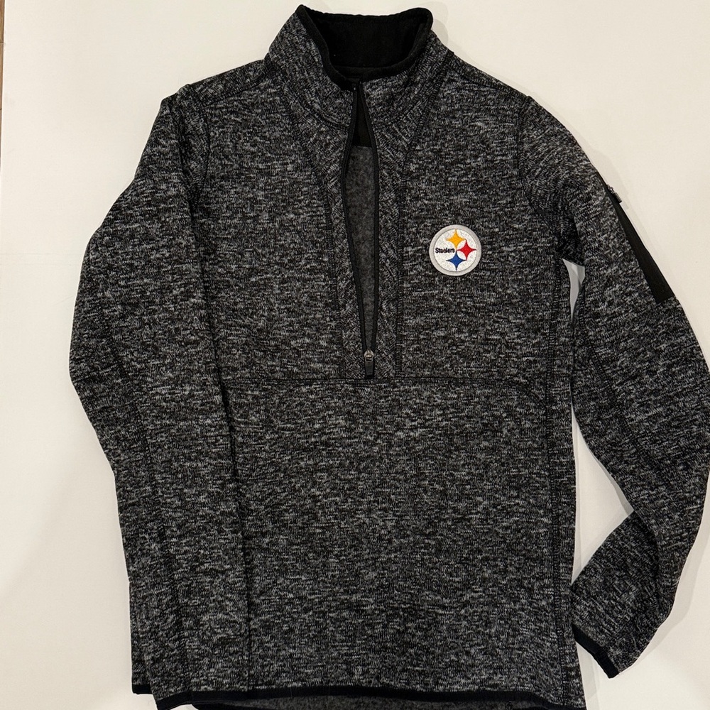 Antigua Black and Gray Women's Steelers Quarter-Zip Pullover